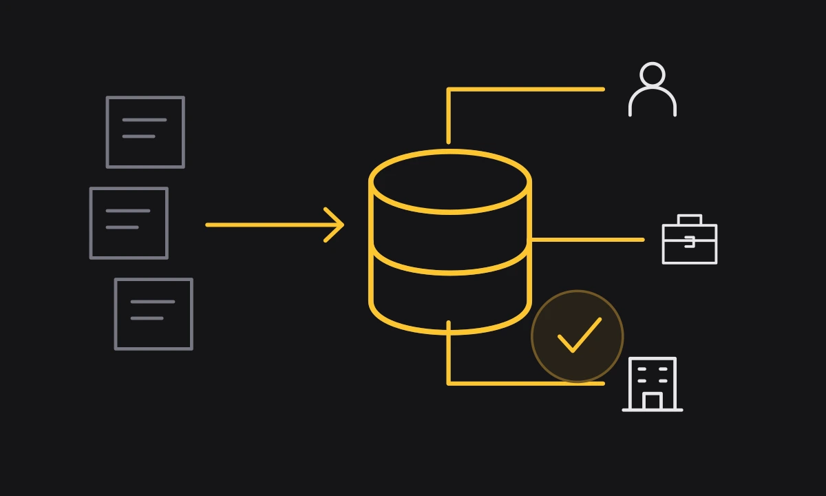 Separate records assembled into a connected CRM with checked customer relationships
