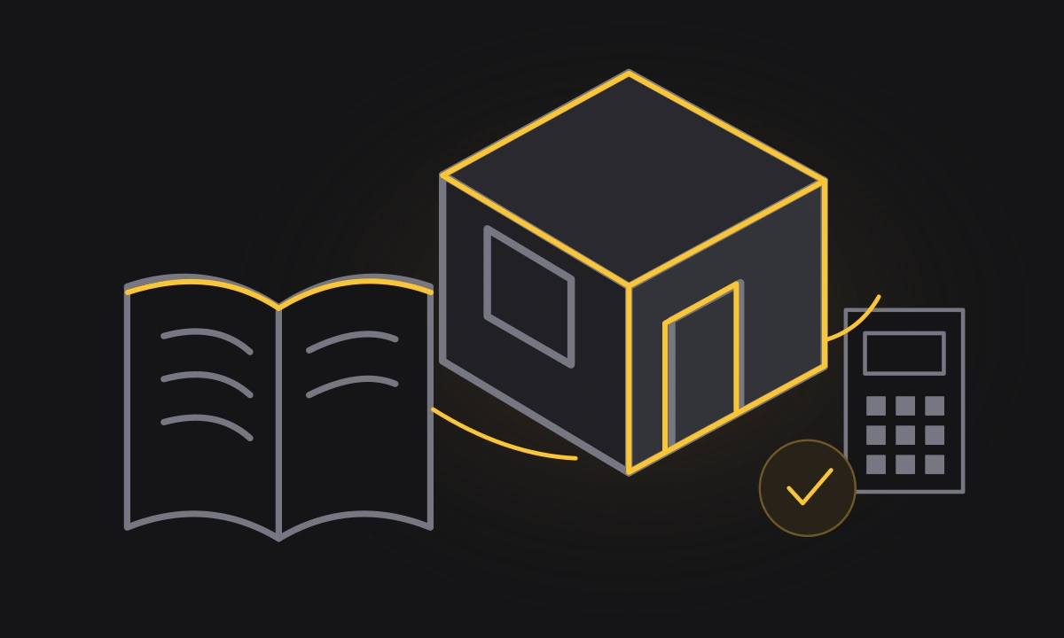An open guide, calculator and isometric building connect information with a configured product