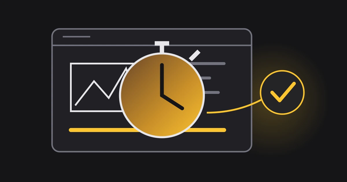 A stopwatch examines a website as a clear path reaches a confirmed action
