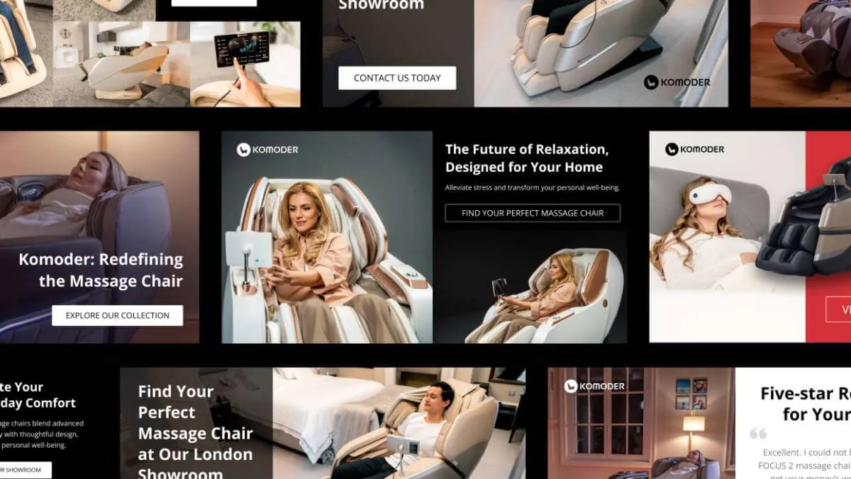 Komoder massage chair display ads