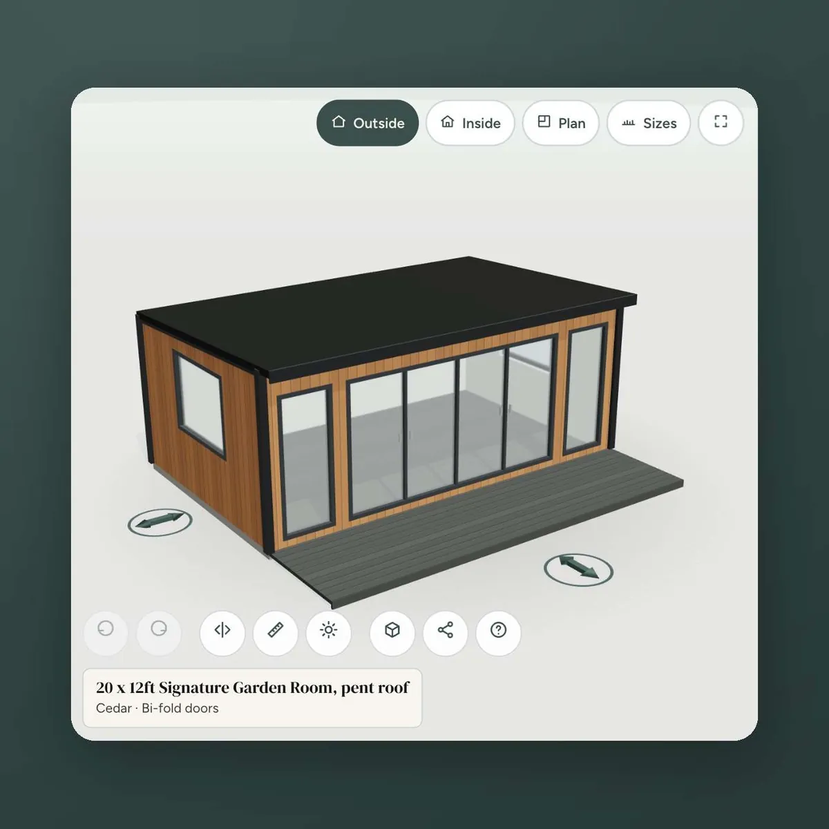 A Noah garden room modelled in 3D in the configurator