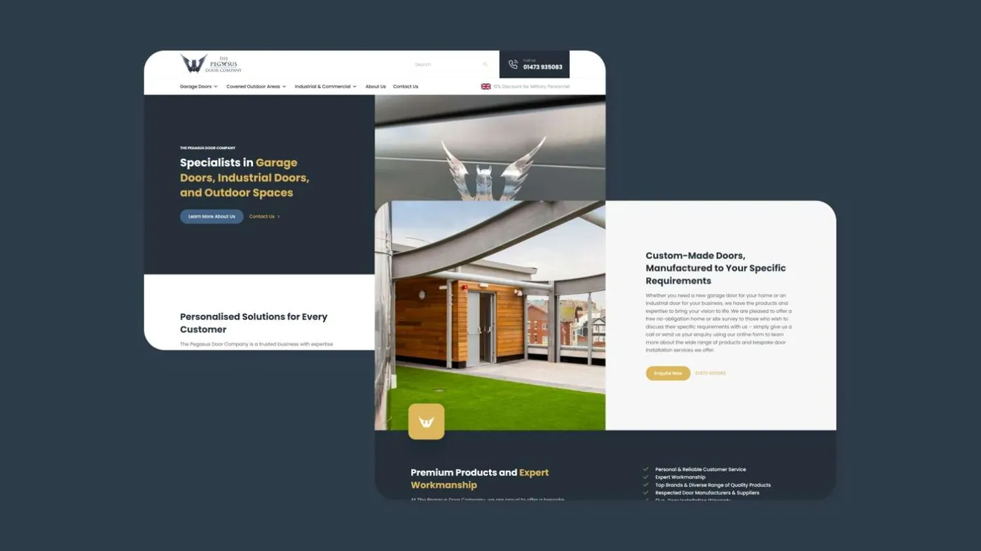 The Pegasus Door Company website on desktop