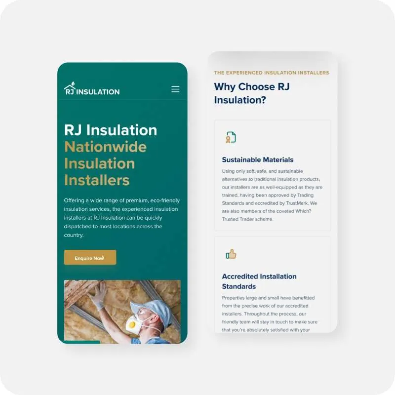 RJ Insulation pages on mobile