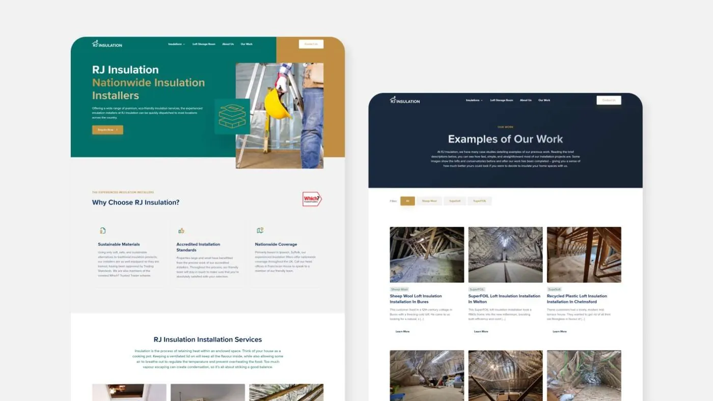 The RJ Insulation website on desktop and mobile