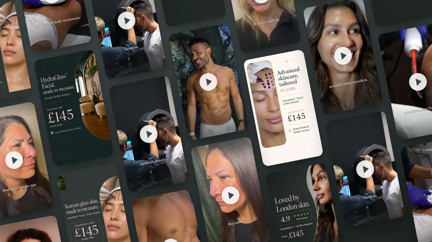 Waldor Clinic Meta ad creatives for HydraGlass facials