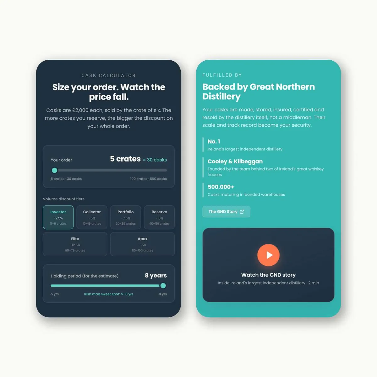 The Whiskey Investments cask calculator on mobile