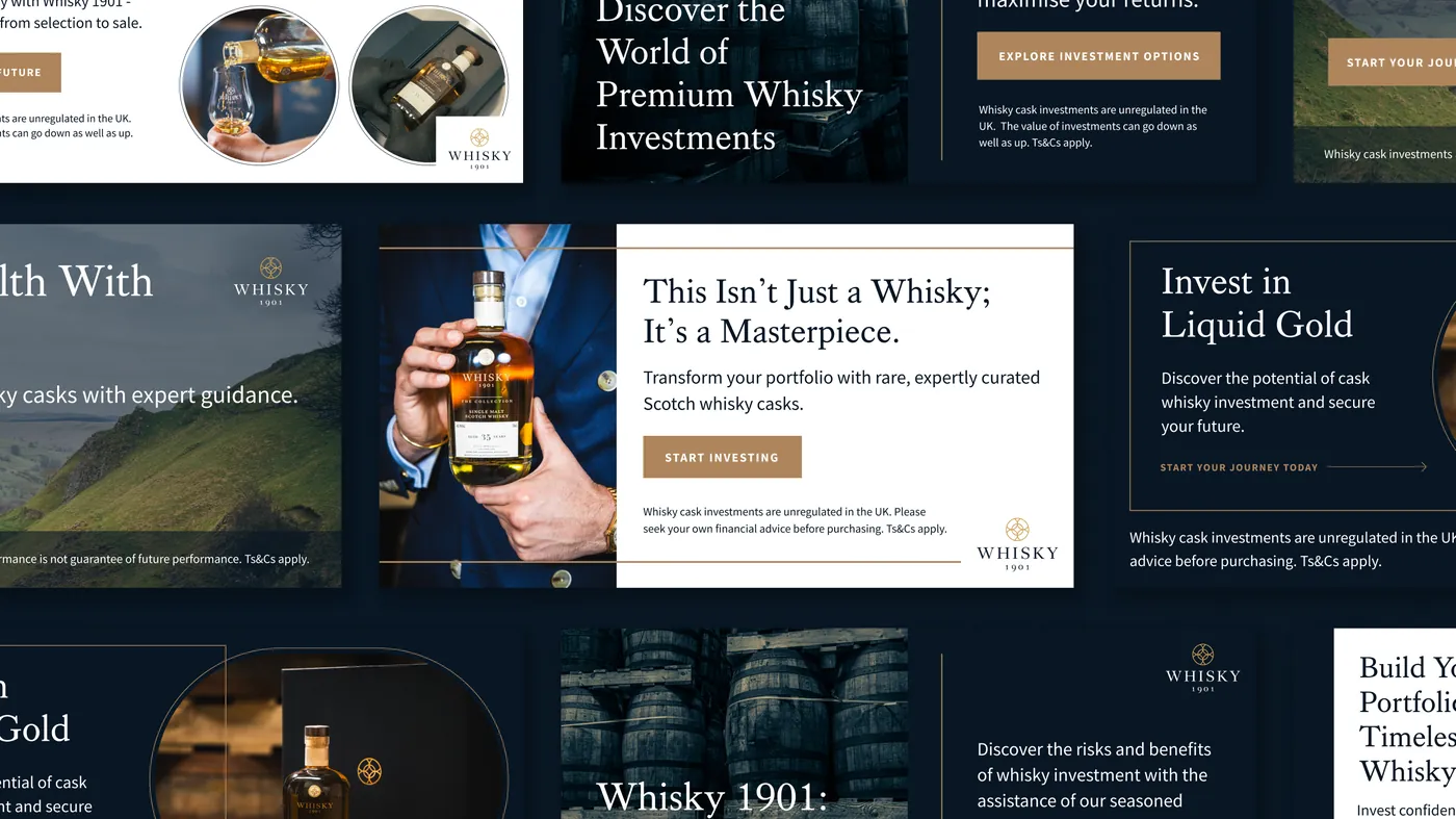 Whisky 1901 ad creatives for cask investment