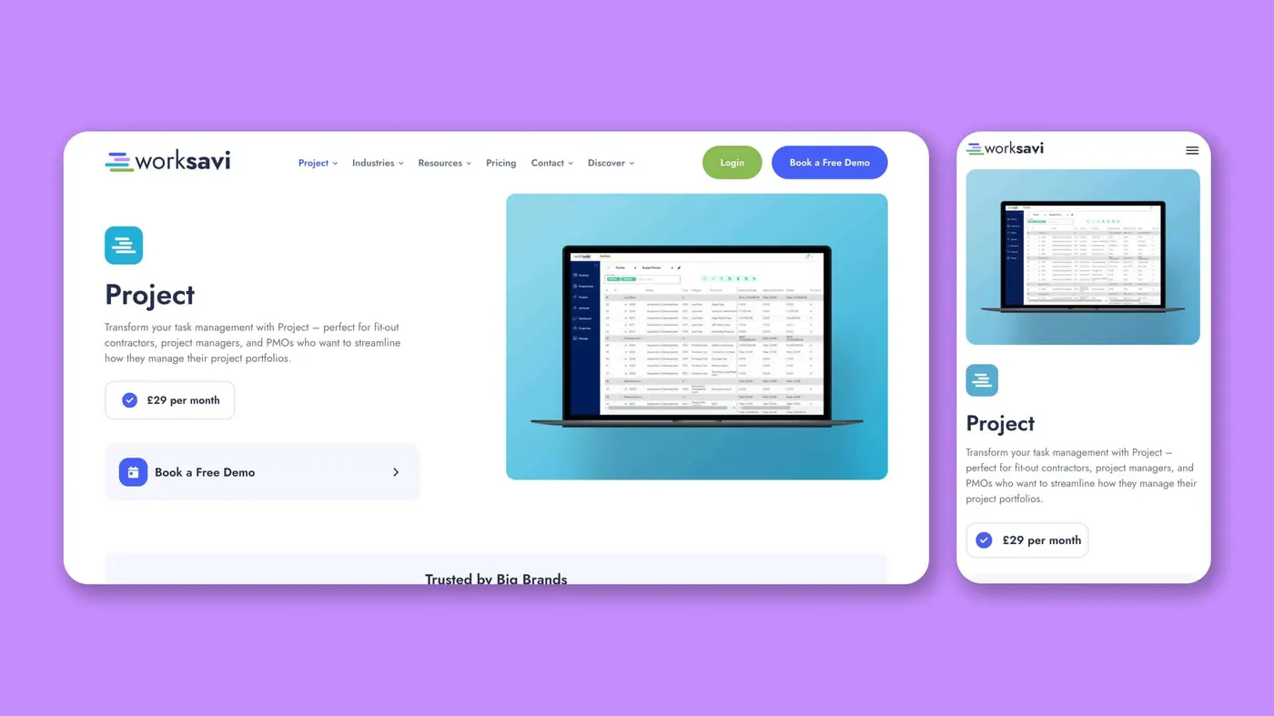 The WorkSavi project page on desktop and mobile